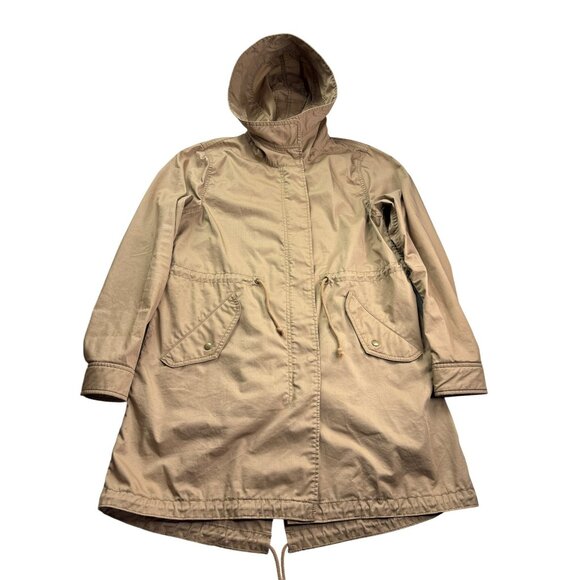 Uniqlo Womens Hooded Rain Coat Utility Jacket Size S Tan Water Resistant - Picture 1 of 9